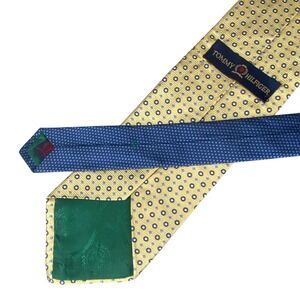 Tommy Hilfiger Necktie Mens Yellow Blue Geometric Silk Preppy Minimalist 57x4